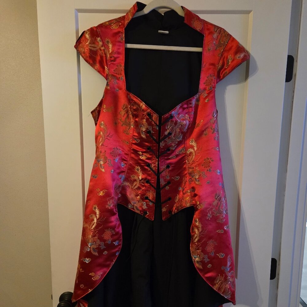 Red Brocade Hi Low Dragon Corset Dress/Shirt